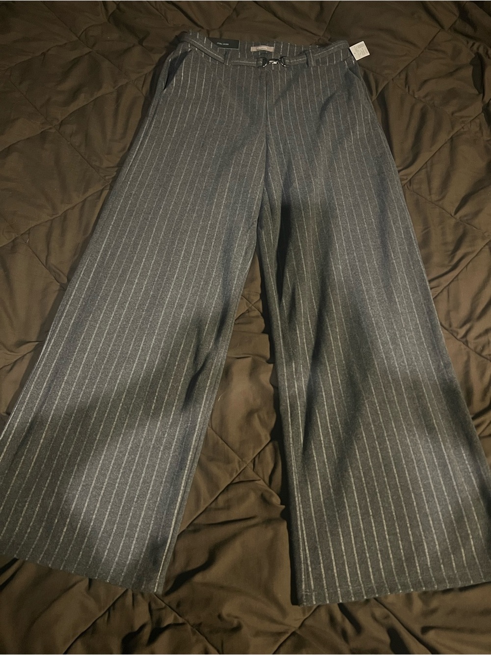 Wide-Leg Pinstripe Trousers - Dark Gray